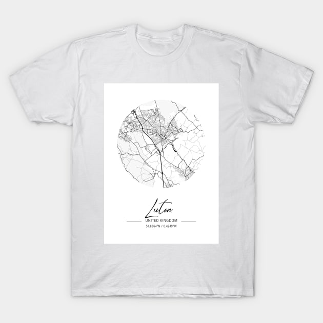 Luton - United Kingdom Black Water City Map T-Shirt by tienstencil